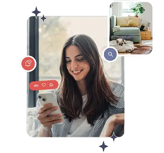 Vrouw gebruikt smartphone om huurwoning te beheren